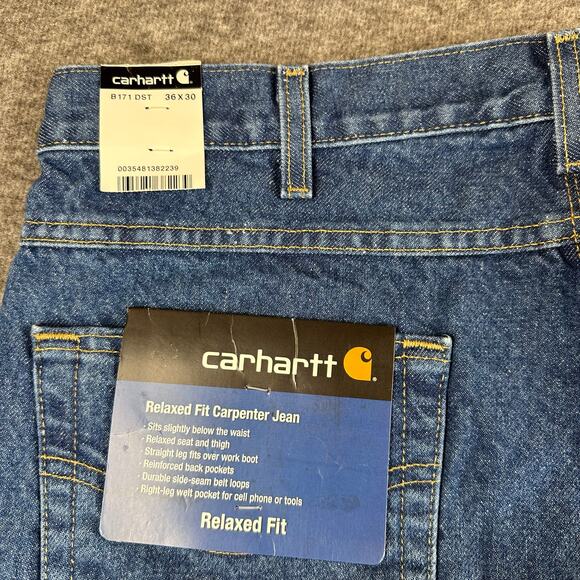 NWT Carhartt Jeans Mens 36x30 Relaxed Fit Carpenter B171 Straight Leg Workwear - Picture 7 of 10